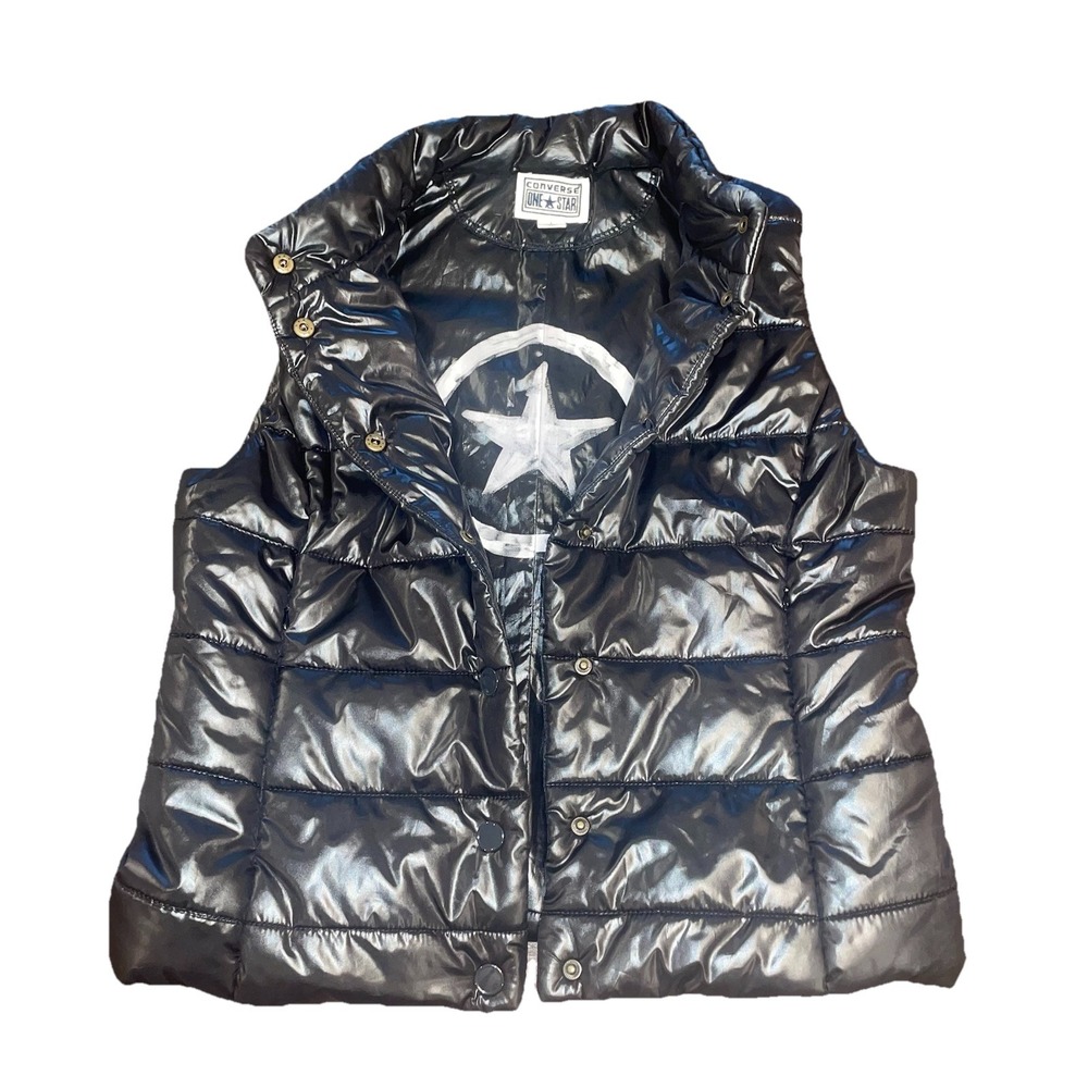 Converse One Star Women Size Large Sleeveless Snap Button Front Puffer Vest